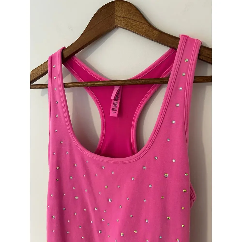 SKIMS Outdoor Rhinestone Racerback Mid Thigh Onesie Active Work out Taffy Pink L - Picture 4 of 9